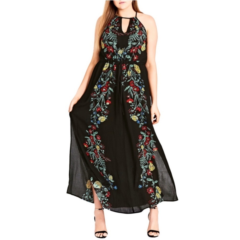 City Chic Secret Vine Maxi Dress in Foral Black